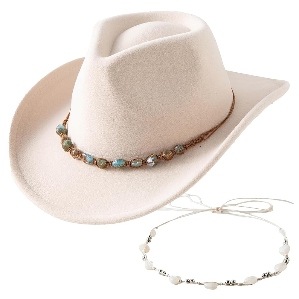 Jastore Western Cowboy Hat for Kids Girl Boy Classic Fedora Hat Felt Cowgirls Hats with Two Decor... | Amazon (US)