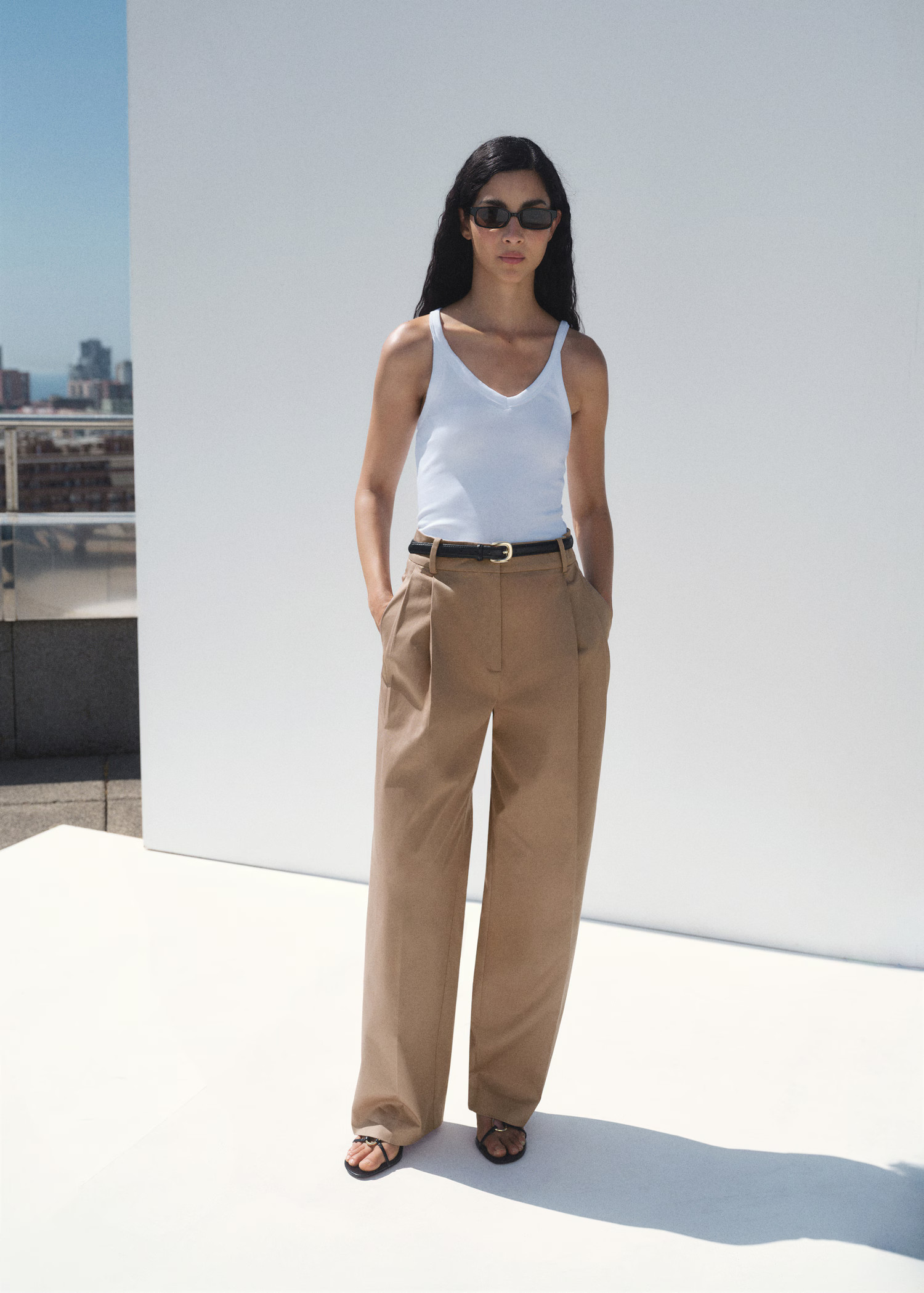 Straight cotton trousers with pleats - Women | MANGO United Kingdom | MANGO (UK)