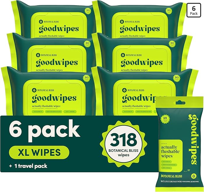 goodwipes Flushable Butt Wipes - Vitamin E & Aloe - Sewer & Septic Safe - Extra Large Adult Wet W... | Amazon (US)