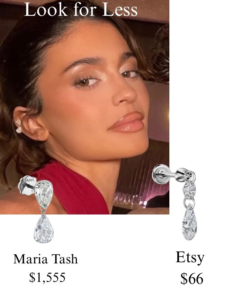I have always loved Kylie, Jenner’s earrings. After doing some research, I found a more affordable option on Etsy that I plan on buying. Silver floating, diamond earrings, jewelry, look for less.

#LTKSaleAlert