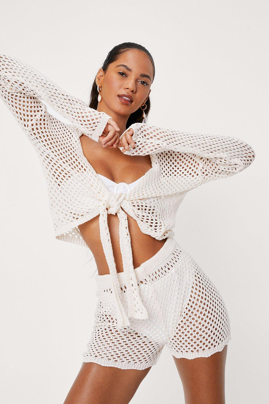 Crochet Tie Front Beach Cover Up Top | Nasty Gal (US)