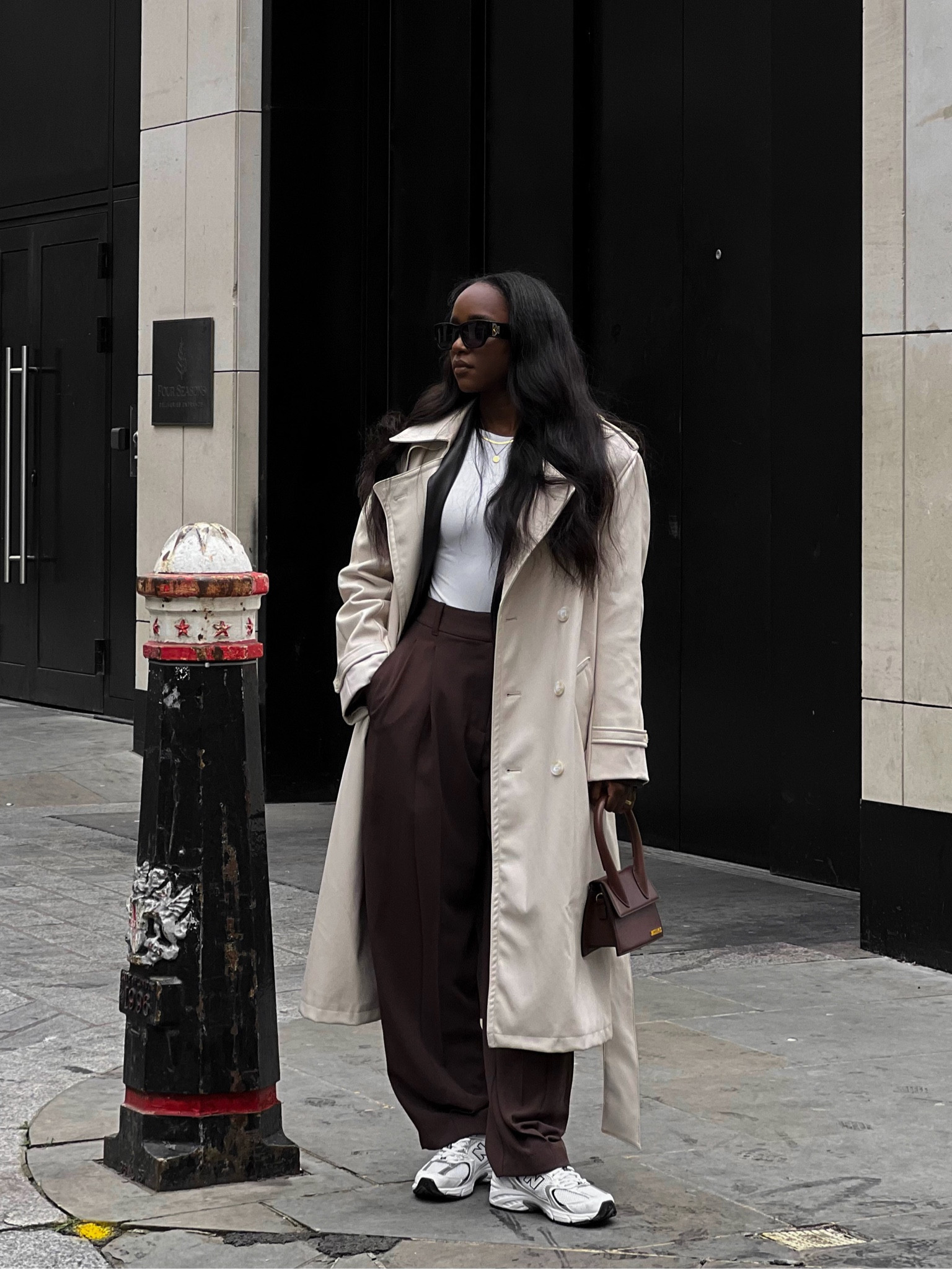 Trench coat, street style, neutrals outfit, brown tailored trousers, monochrome outfit, transitional style, neutrals, autumnal fashion, New Balance 530, comfy outfit, smart causal style 

#LTKeurope #LTKstyletip #LTKSeasonal