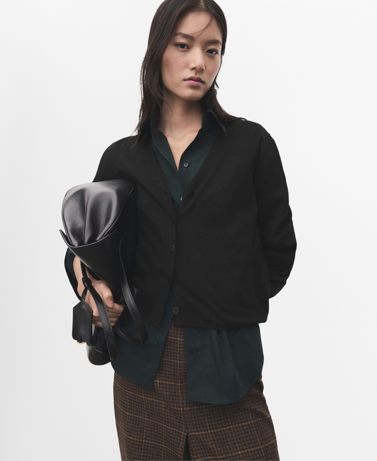 Mango Women's V-Neck Knitted Cardigan Sweater - Black | Macy's