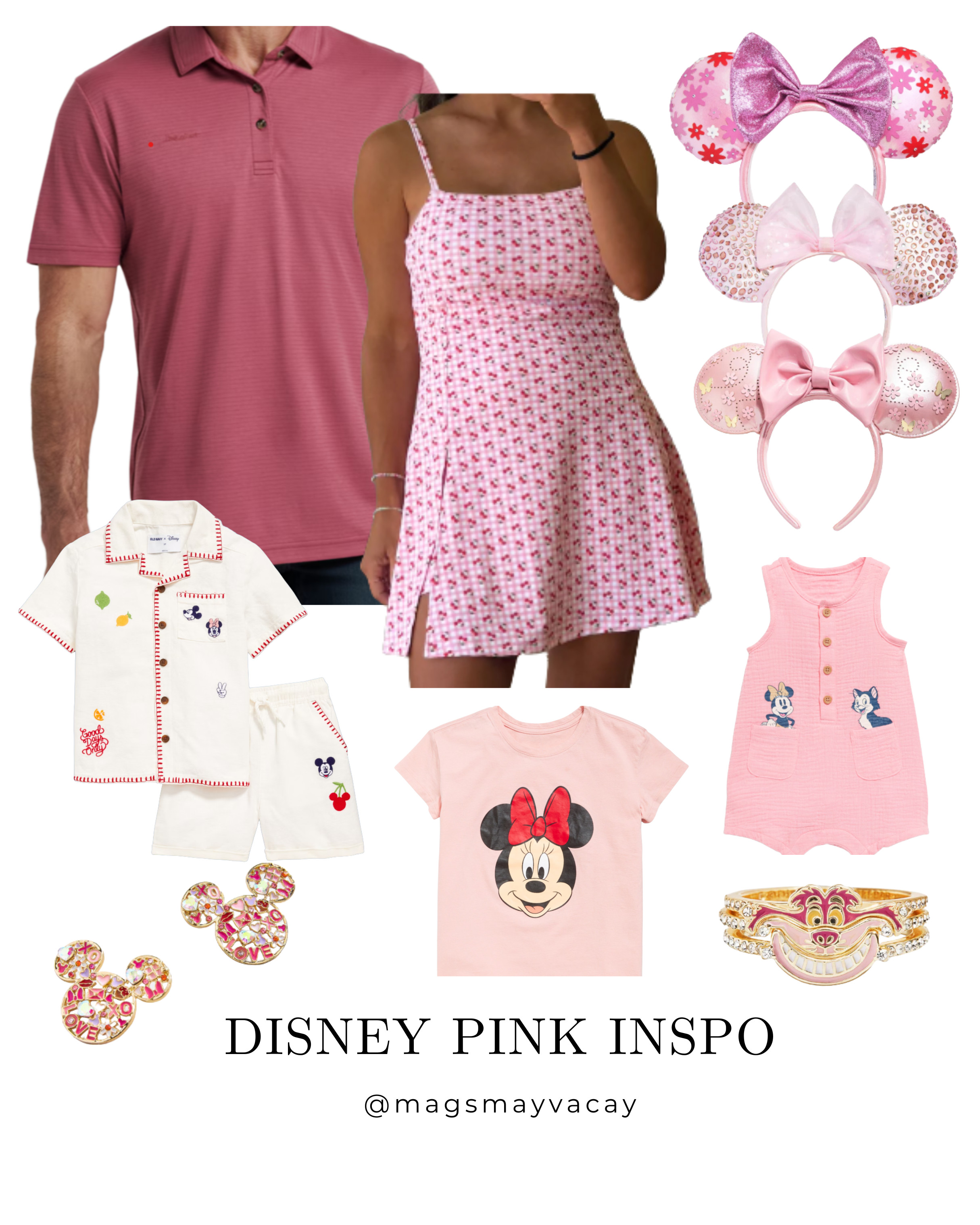 Disney pink outfit inspo, Cherry dress, Disney jewelry, Disney vacation outfit, Disney family outfit inspo 

 #LTKStyleTip #LTKTravel #LTKFamily