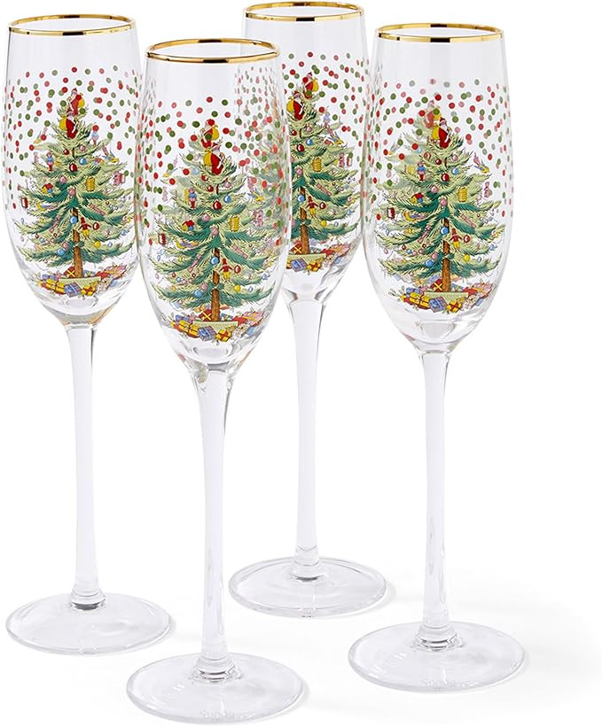 Spode Christmas Tree 8.45 Fl. Oz. Footed Champagne Flute (Set of 4), Polka Dot - Sparkling Wine G... | Amazon (US)