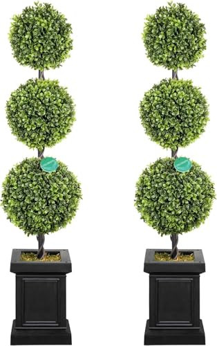 3.5ft Boxwood Outdoor Topiary Set of 2, Tall All Year Green Fake Plant Topiary Trees Artificial Outdoor Porch Trees with Sturdy Pot for Outdoor Indoor (Ball) | Amazon (US)