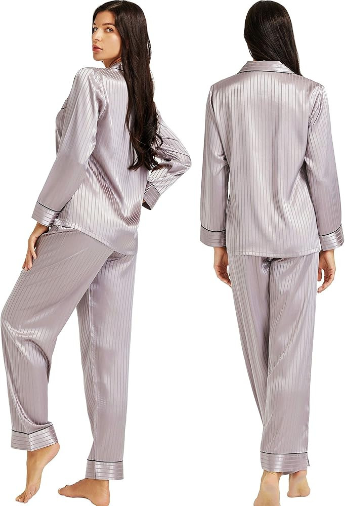 Lonxu Silk Satin Womens Pajama Sets Button Down Sleepwear Loungewear XS~3XL | Amazon (US)