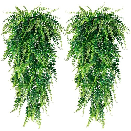 Sggvecsy 4 Pack Artificial Hanging Plants Fake Hanging Plant Faux Hanging Boston Ferns Fake Ivy Vines Greenery UV Resistant Plastic Plants for Indoor Outdoor Room Wall Wedding Patio Porch Decor | Amazon (US)