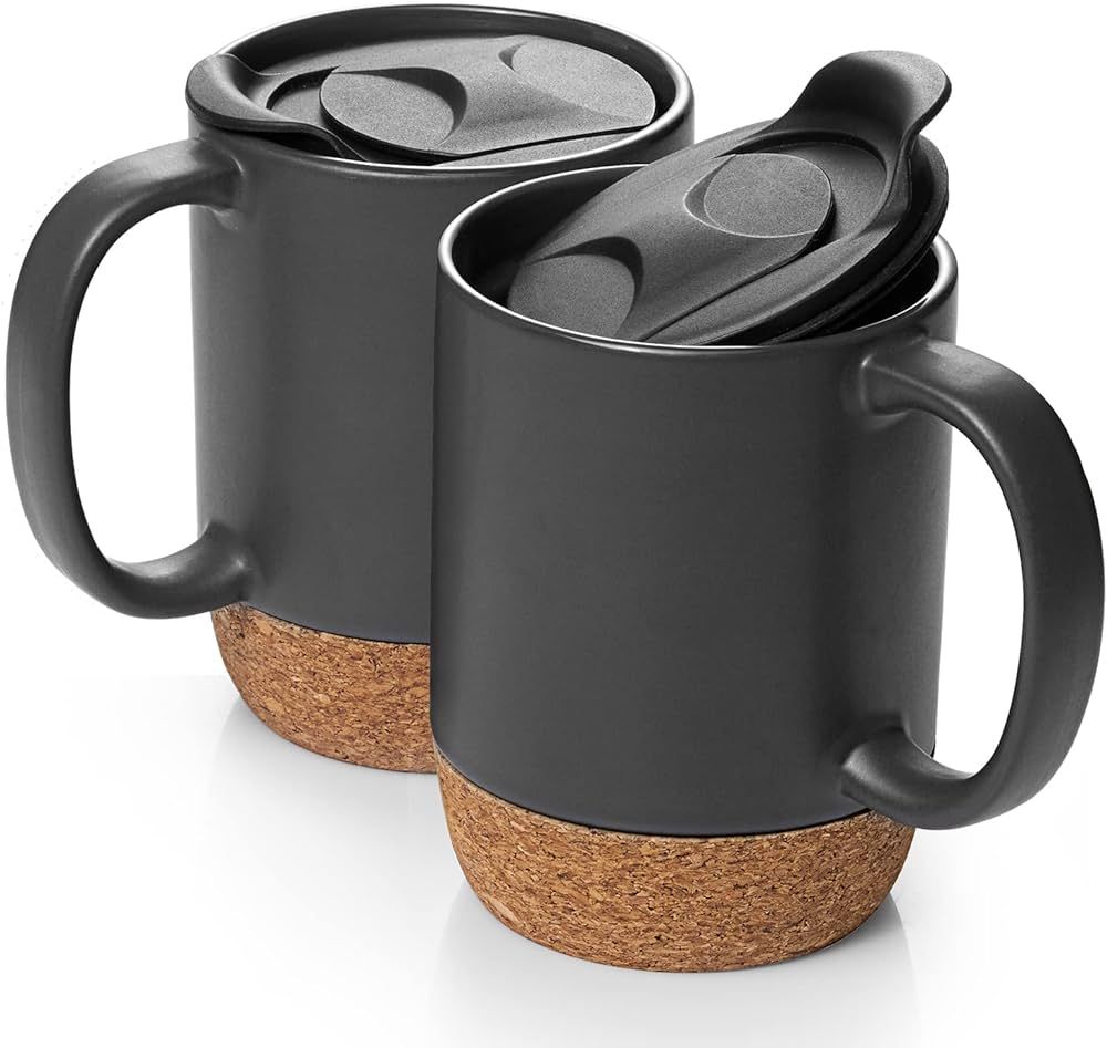 DOWAN Coffee Mugs, 15 oz Mug Set of 2, Large Ceramic Coffee Mug with Cork Bottom and Spill Proof ... | Amazon (US)