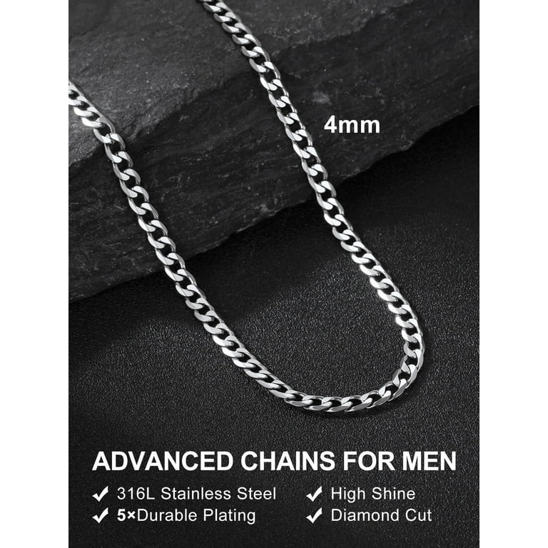 Suplight 4mm Cuban Curb Chain For Men Silver Stainless Steel 20 Inches Solid Miami Cuban Link Cha... | Walmart (US)