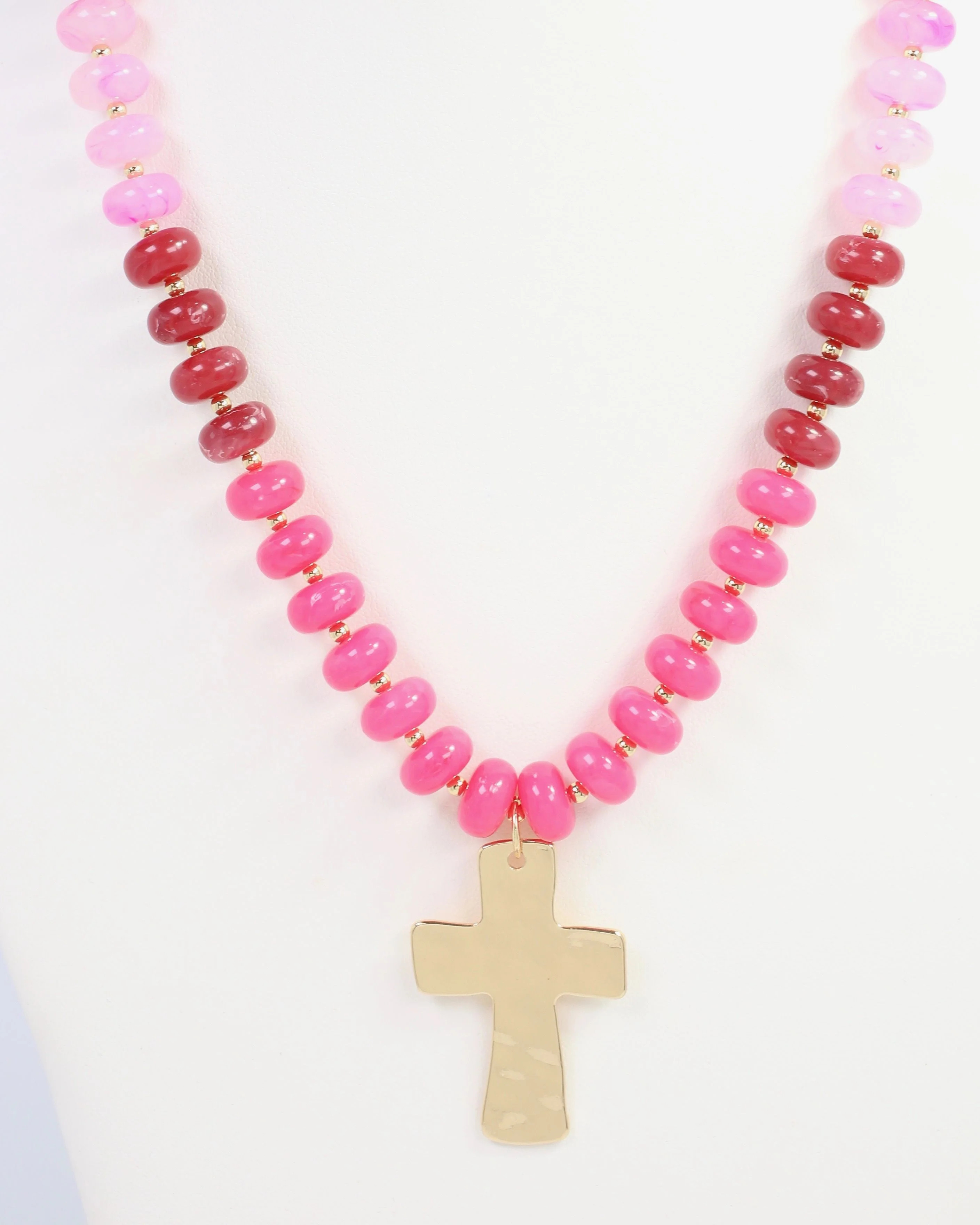 Berkeley Stone Beaded Cross Necklace Pink | Caroline Hill
