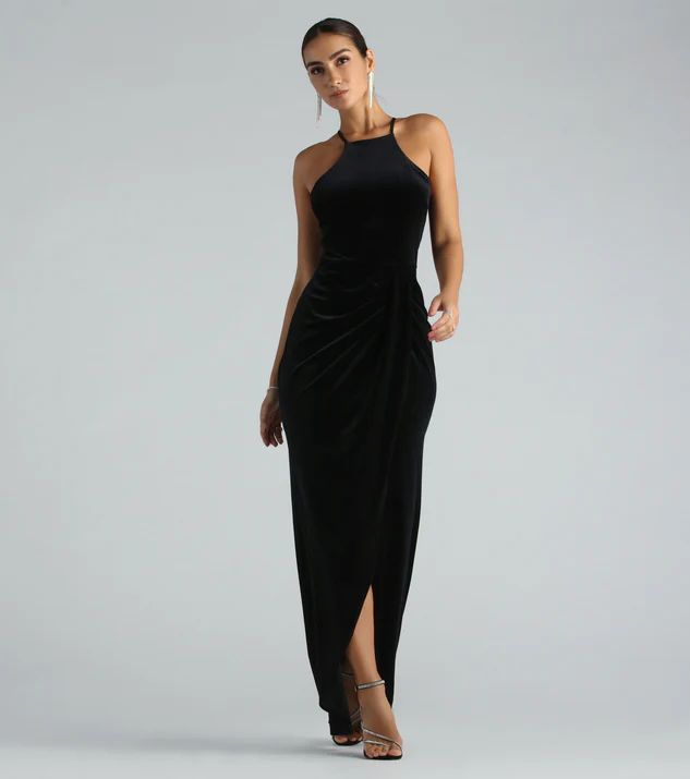 Marcela Formal Velvet High Neck Long Dress | Windsor Stores