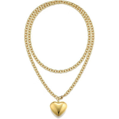 16K Gold Chunky Necklace for Women, 36" Non-Tarnish Layered Puffy Heart Pendant, Bold Statement Jewelry, Trendy Long Chain Gift | Target
