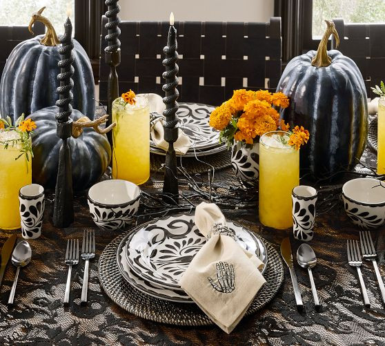 Halloween Icon Embroidered Cotton/Linen Napkins - Mixed Set of 4 | Pottery Barn (US)