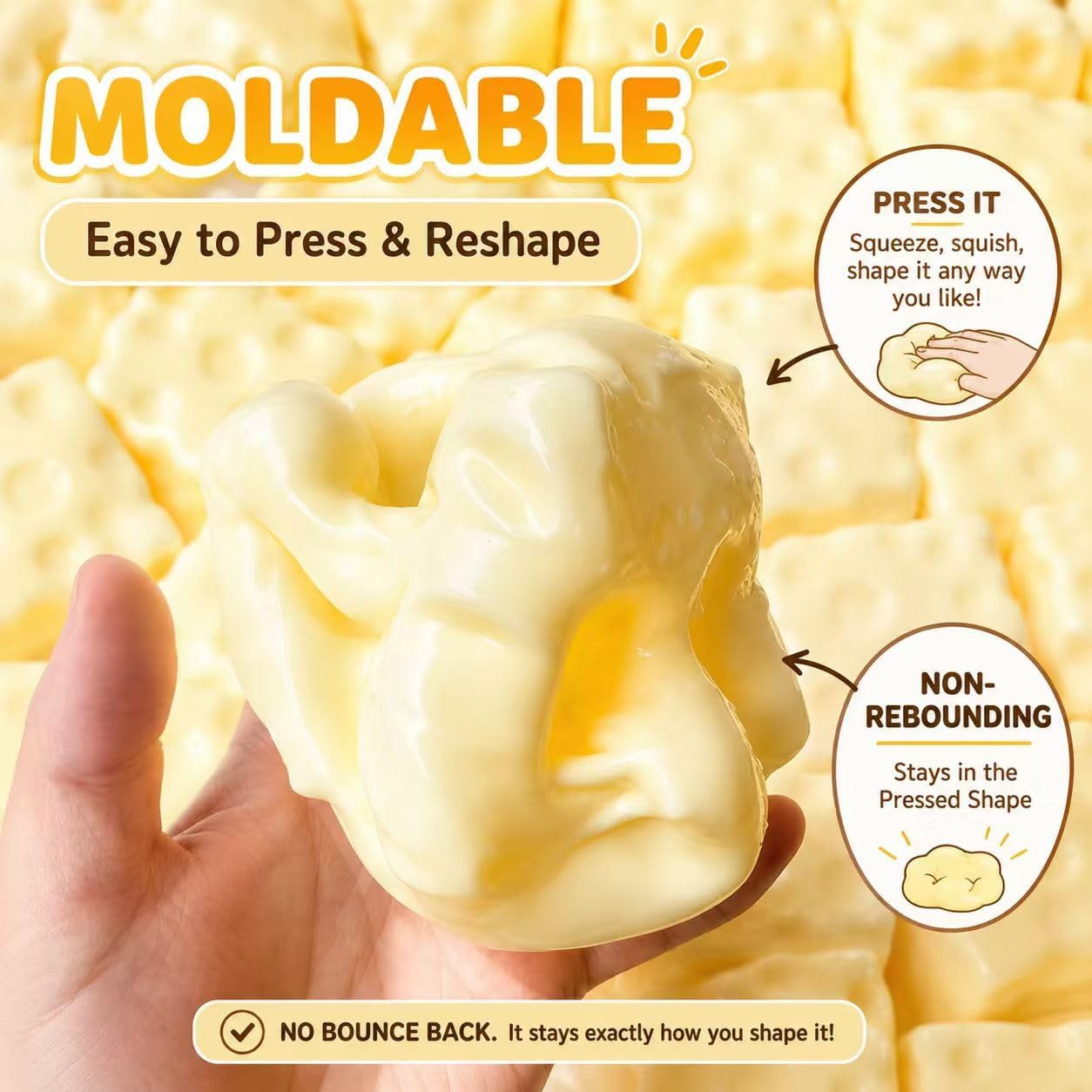 Realistic Swiss Cheese Squishy Toy – Dough Texture Stress Relief Fidget Toy for Adults, Anxiety Relief Sensory Tool, Unique Desk Decor, Not Edible-1PC | Amazon (US)