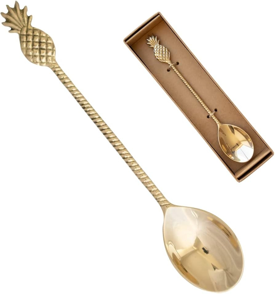 SiennaFox Large Brass Tropical Spoons Smoothies Bowl Gold Dessert Designer Mixing Cocktail Drink Stirrer Iced Coffee Bohemian Decor Bali Golden Decorative tableware Aesthetic Kitchen (Pineapple Spoon) | Amazon (US)