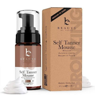 Beauty by Earth Self Tanner Mousse - Hydrating Foaming Water, Medium to Dark, 3.3oz | Target