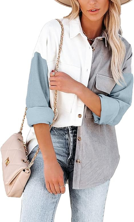 MIHOLL Women Corduroy Long Sleeve Button Down Collared Shirt Jacket Tops | Amazon (US)