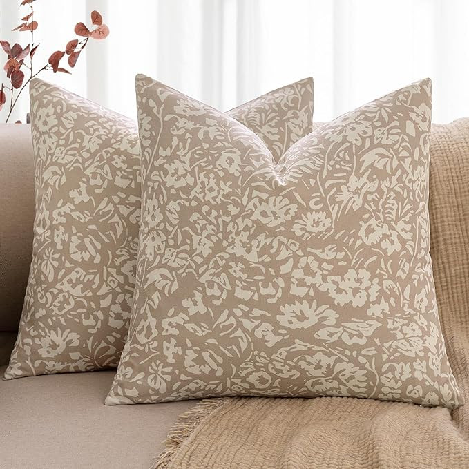 MIULEE Floral Pillow Covers 18x18 Set of 2, Neutral Linen Decorative Throw Pillow Covers for Sofa... | Amazon (US)
