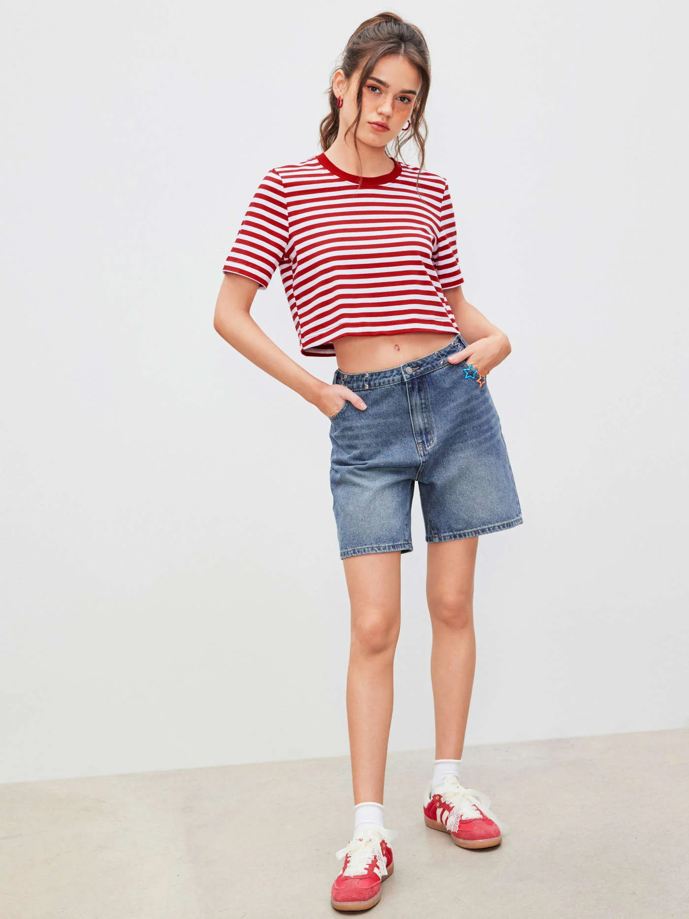 Western Outfits Denim Denim High Rise Solid Wide Leg Shorts For Work | Cider
