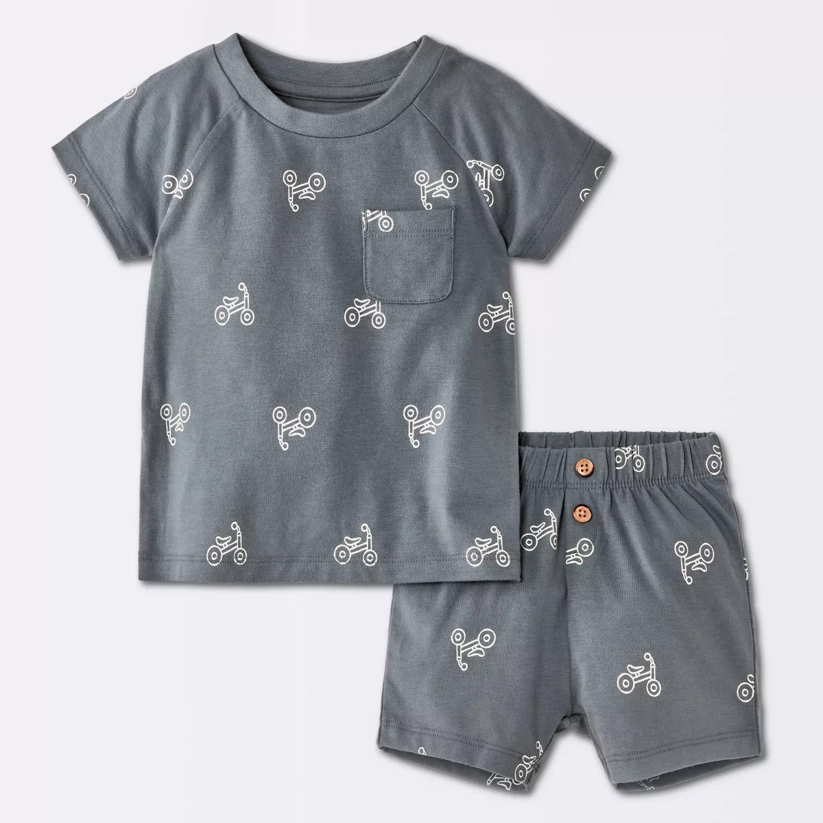 Baby Boys' 2pc Bike Graphic Raglan T-Shirt and Shorts Set - Cloud Island™ Charcoal Gray 3-6M | Target