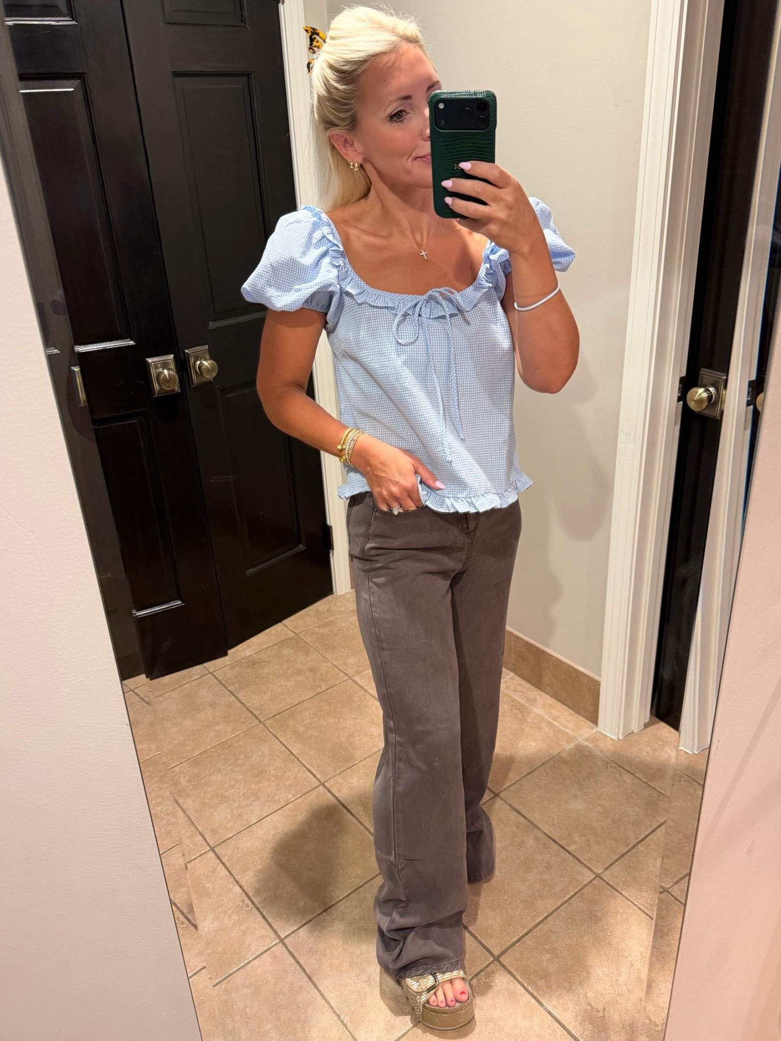 Most comfy drawstring denim! Obsessed with this color combo. Wearing size extra small in top and bottom. ￼￼

#LTKmomlife #LTKPetite #LTKSeasonal