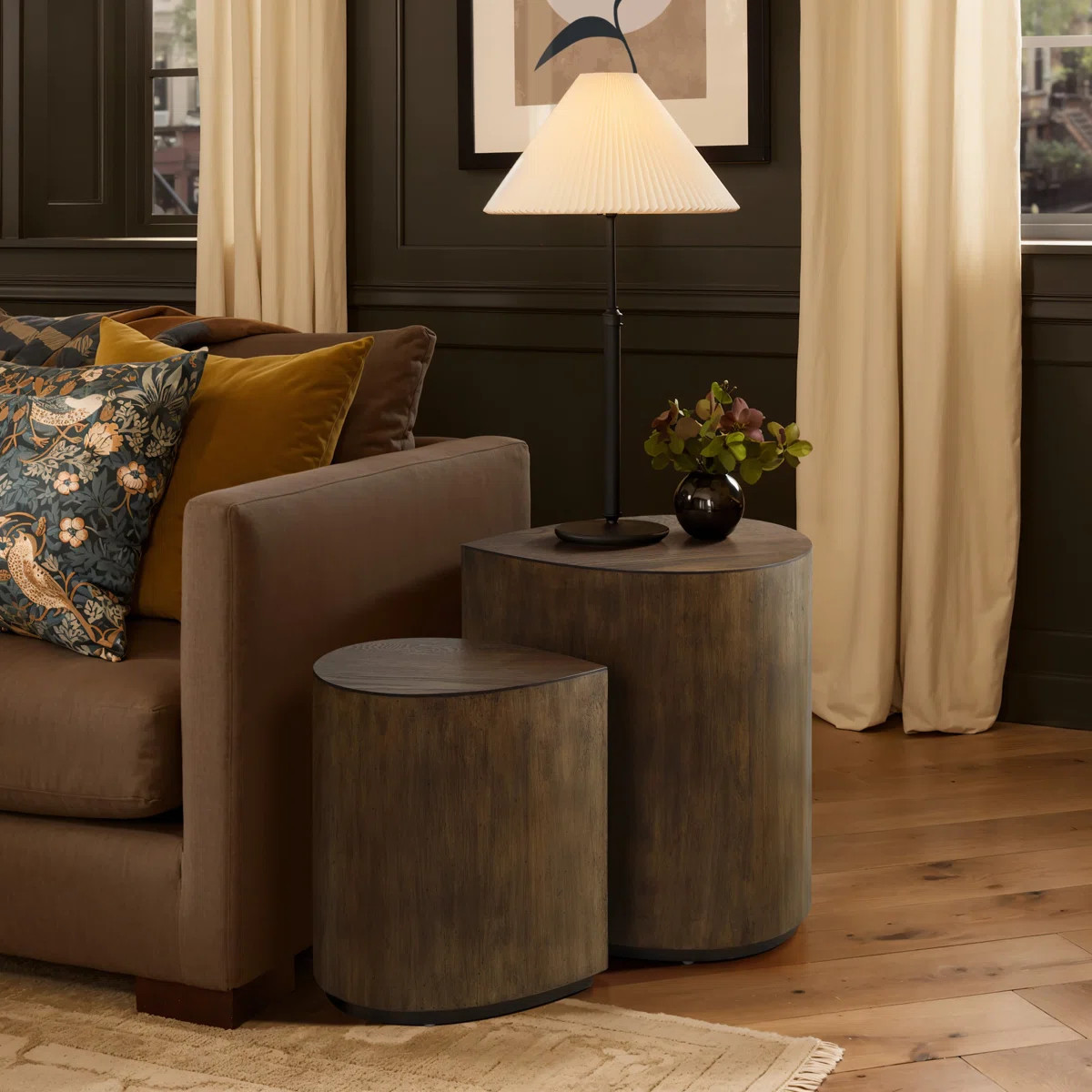 2-Piece Teardrop Drum Wood Side Tables Set in Walnut Finish (Set of 2) | Wayfair North America