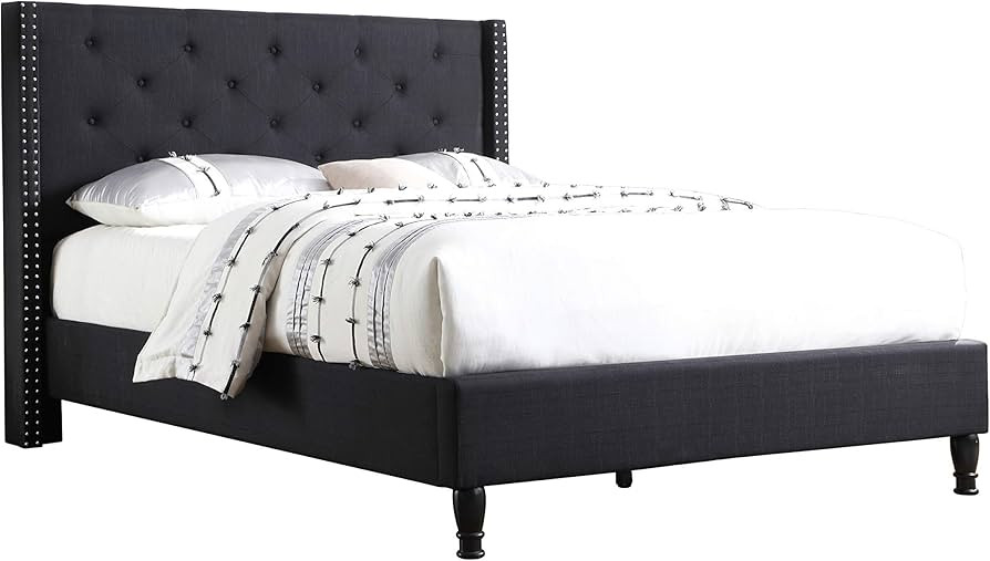 Home Life Premiere Classics Cloth Black Linen 51" Tall Headboard Platform Bed with Slats King - C... | Amazon (US)
