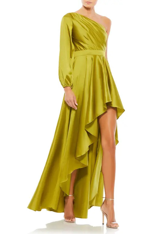Mac Duggal High Low One Shoulder Flowy Gown in Chartreuse at Nordstrom, Size 0 | Nordstrom
