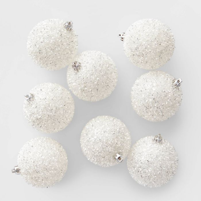 8ct Tinsel Christmas 70mm Ornament Set White - Wondershop&#8482; | Target