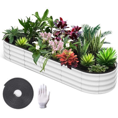 8x2x1FT Galvanized Raised Garden Bed - Large Outdoor Raised Garden Box Kit, Above Ground Flower Bed for Gardening, Metal Raised Bed Planter,Beige | Target