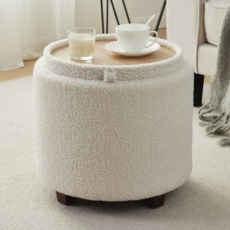 Ornavo Home Lawrence Round Storage Ottoman with Lift Off Lid and Tray Lid Coffee Table, Ottoman w... | Walmart (US)