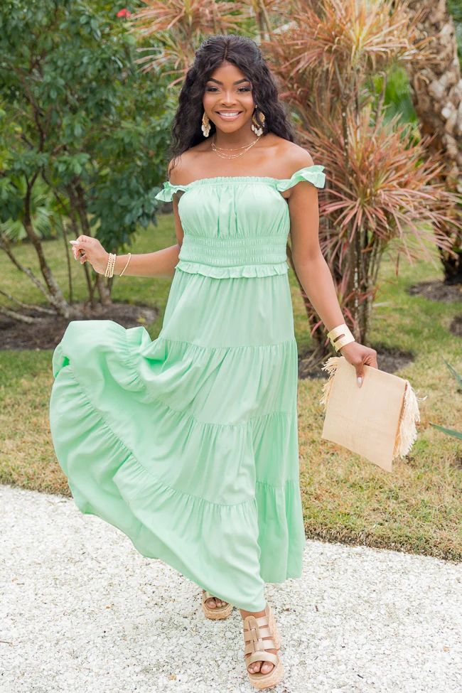 Living A Dream Green Woven Maxi Dress | Pink Lily