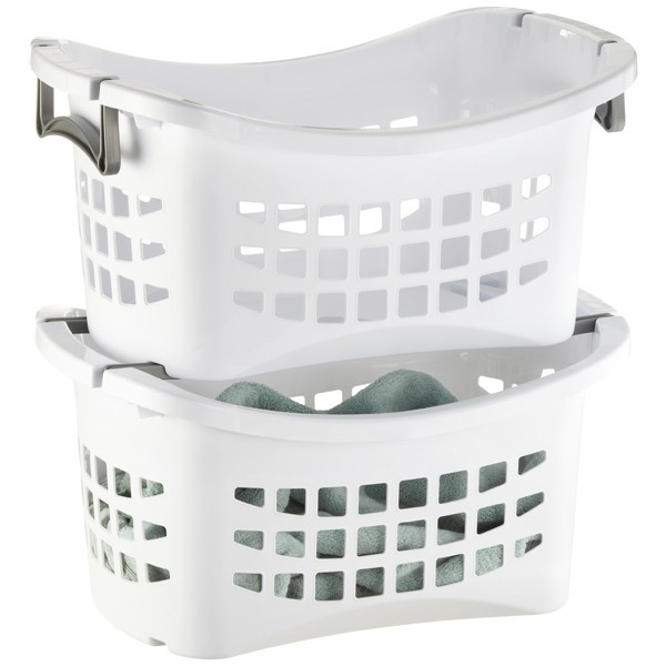 White Stackable Laundry Basket with Grey Handles | The Container Store