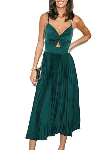 CUPSHE Midi Dress for Women 2025 Party Spaghetti Straps Sleeveless Pleated Cutout Formal Dress Green, XL | Amazon (US)