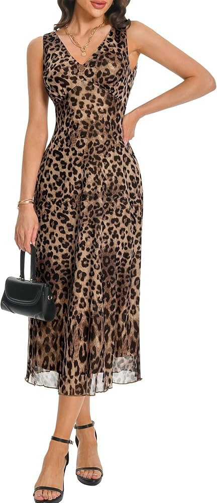 Women's Sexy V Neck Sleeveless Mesh Maxi Dresses Summer Casual Elegant Long Floral Dress Wedding ... | Amazon (US)