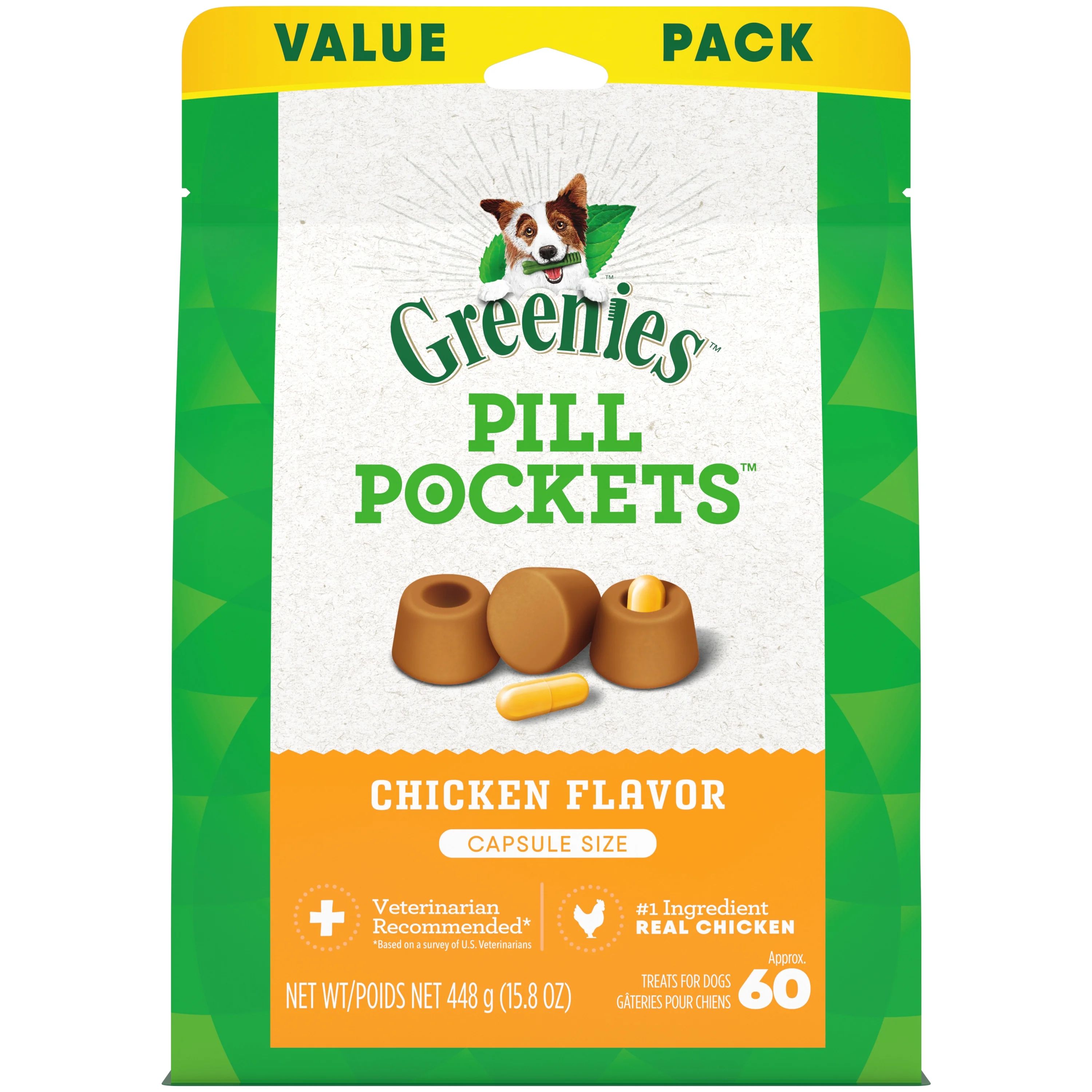 Greenies Pill Pockets Natural Dog Treats Chicken Flavor, 15.8 oz Pack (60 Treats), Shelf-Stable | Walmart (US)