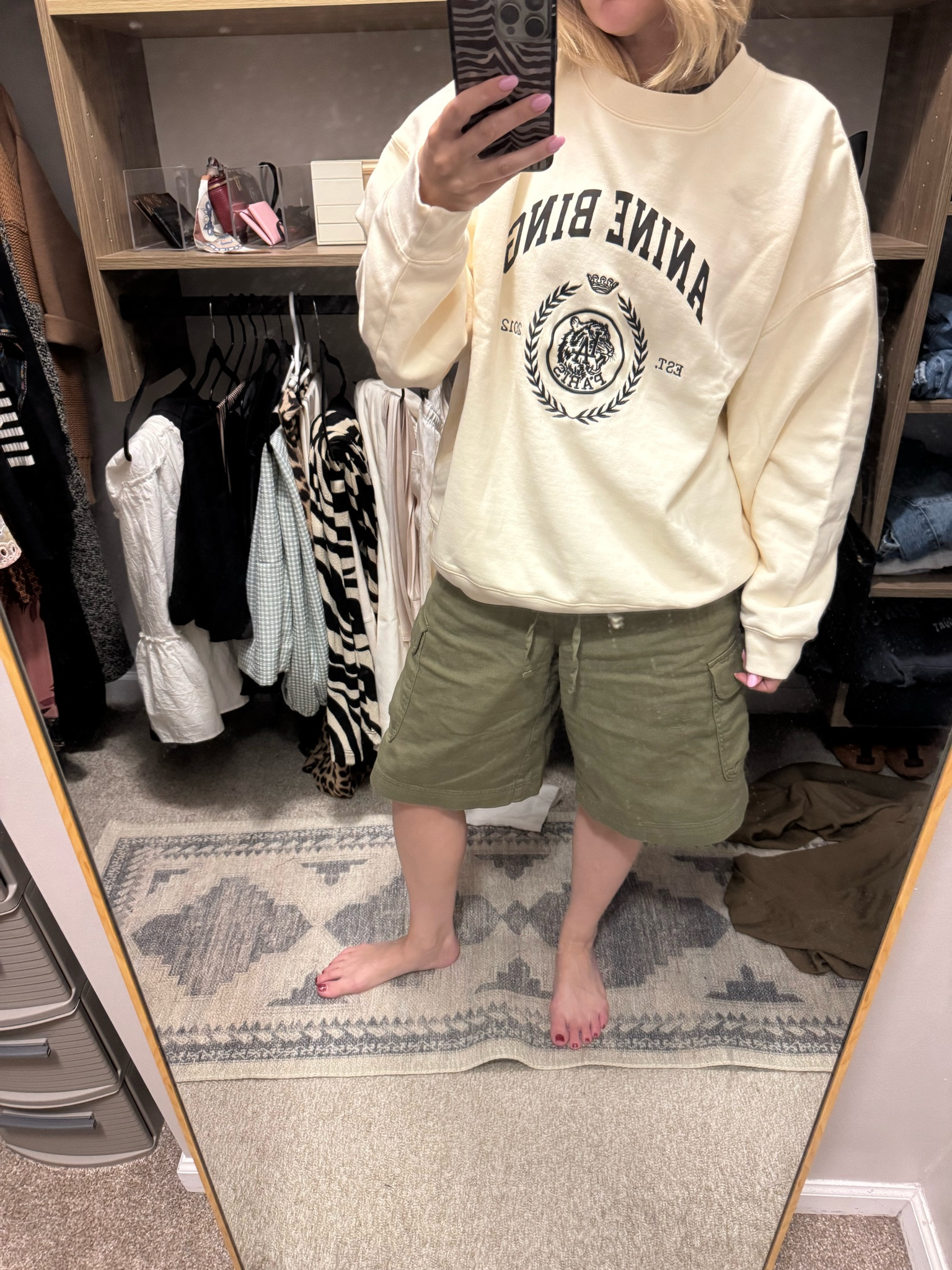 Both on sale! Cargo shorts are so fun and wearing small and sweatshirt is a large  

#LTKootd #LTKOver40 #LTKSaleAlert