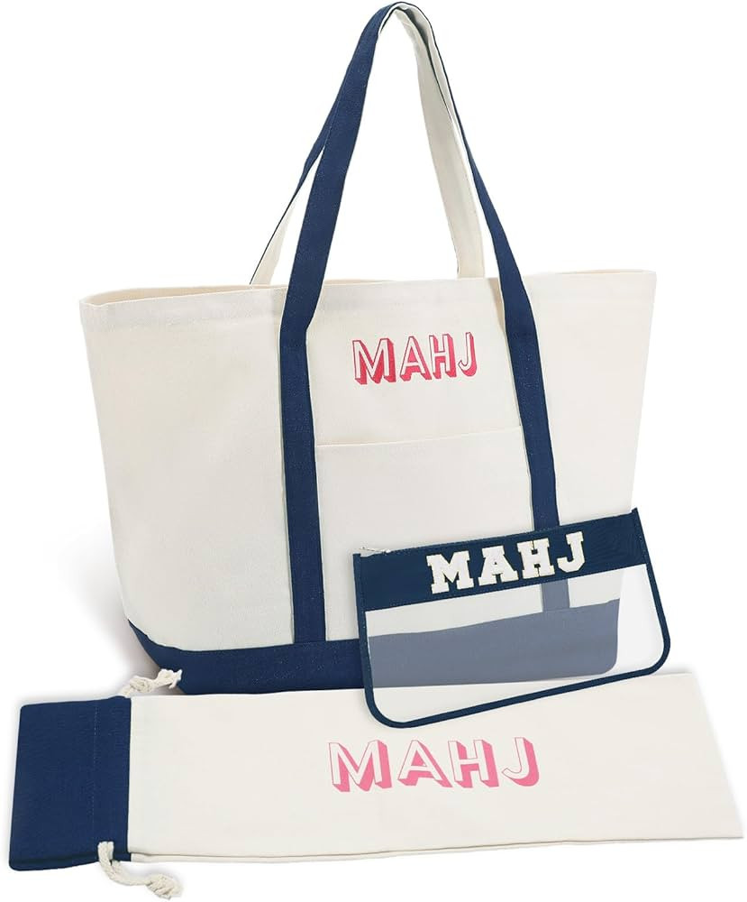 3 Pcs Empty Mahjong Canvas Bag Gift Embroidered American Mahjong Set Incl Tiles Bag and Racks & P... | Amazon (US)