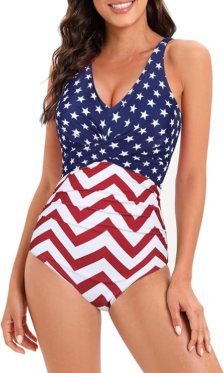 Century Star Mesh One Piece Bathing Suit for Women Sexy V Neck Tummy Control Swimsuit Front Cross... | Amazon (US)
