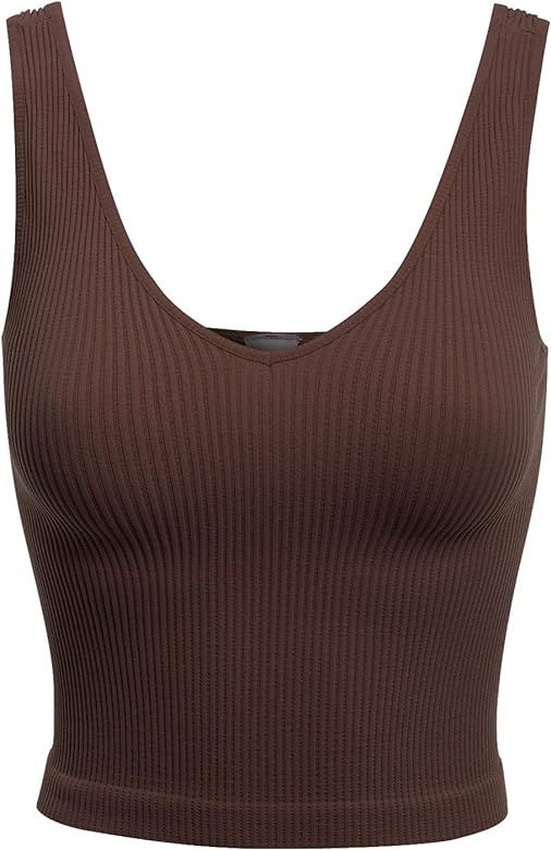 Design by Olivia Women's Four-Way Stretch V-Neck Ribbed Seamless Crop Top | Amazon (US)