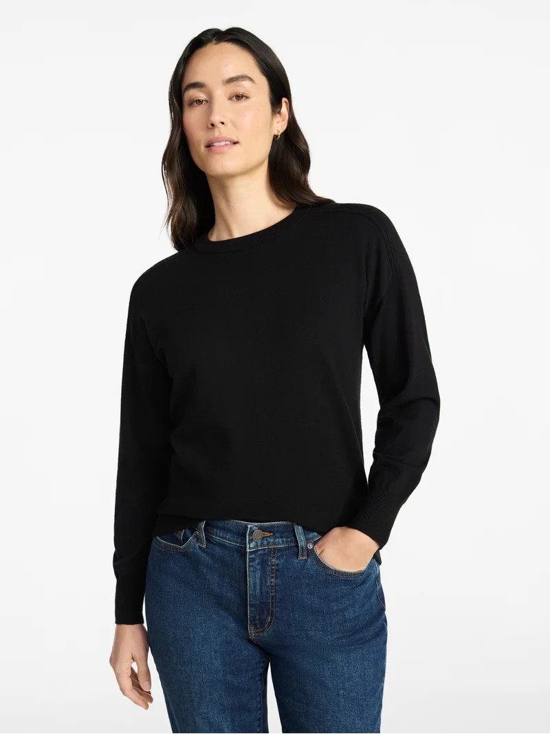Time and Tru Women's Crewneck Sweater with Long Sleeves, Lightweight, Sizes XS-XXXL | Walmart (US)