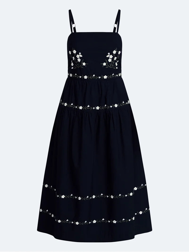 Free Assembly Women's and Women's Plus Embroidered Cotton Midi Dress, Sizes XS-4X | Walmart (US)