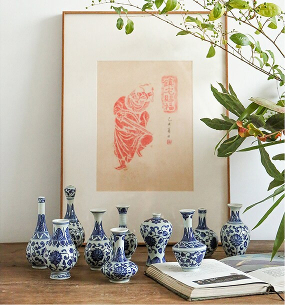 Blue and White Vase with Floral Design, Flower Vase, Bud Vase, Chinoiserie Porcelain Vase, Small ... | Etsy (US)