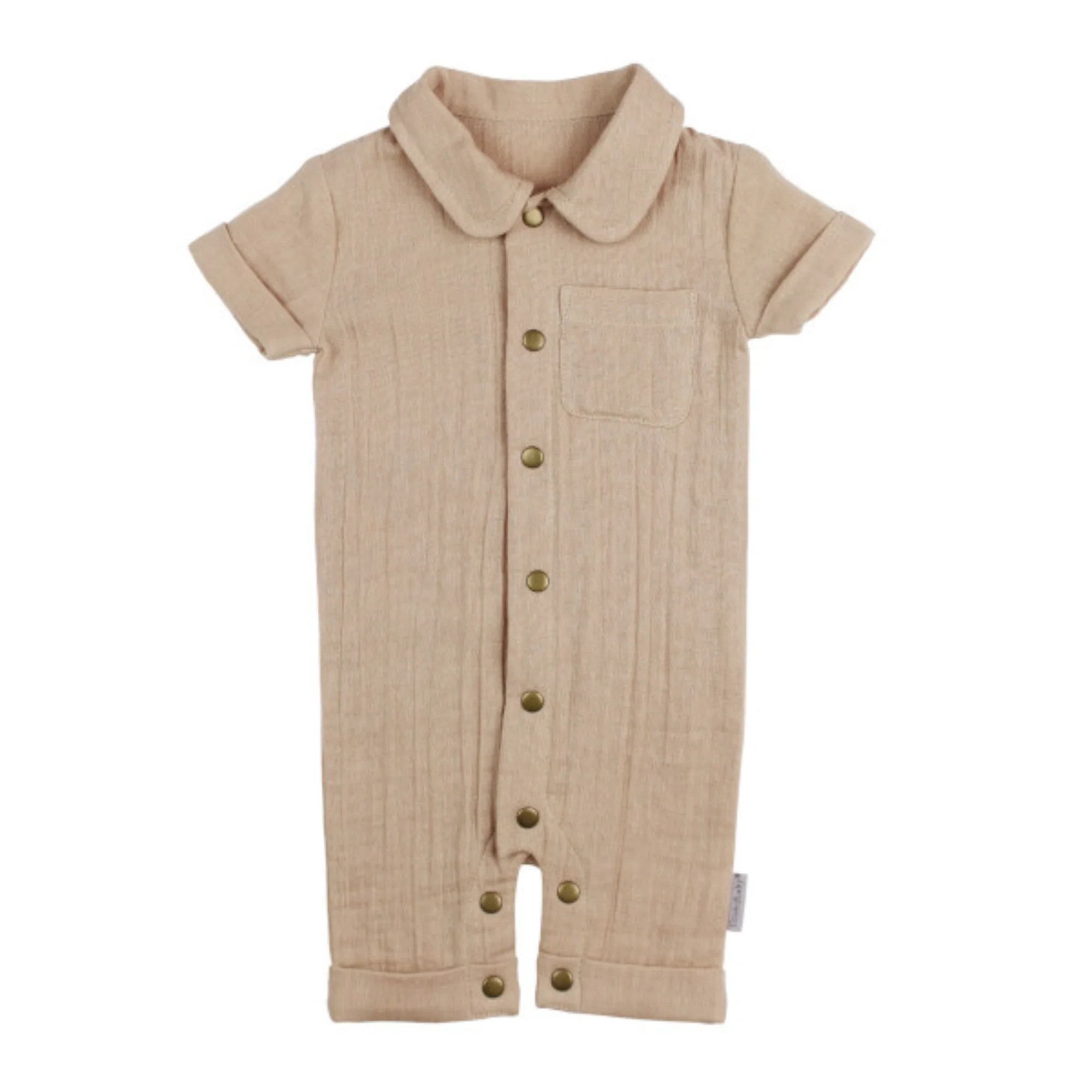 Muslin Short Sleeve Coverall , Wheat | SpearmintLOVE