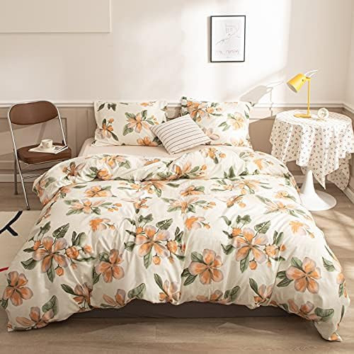 Bedorm Twin Bedding Garden Chic Floral Duvet Cover Set Vintage Flowers and Green Leaves Printed o... | Amazon (US)