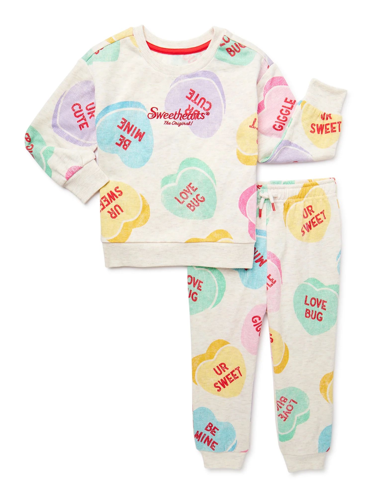 Toddler Sweethearts Valentine’s Day Sweethearts Crewneck Sweatshirt and Joggers Set, 2-Piece, S... | Walmart (US)