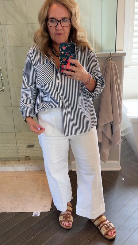 Top size XL. Jeans size 32 petite. 

Easy work from home casual summer outfit. 

Striped blouse summer blouse white jeans Colette pants Anthropologie Susan Shaw 


#LTKOver40 #LTKMidsize #LTKSaleAlert