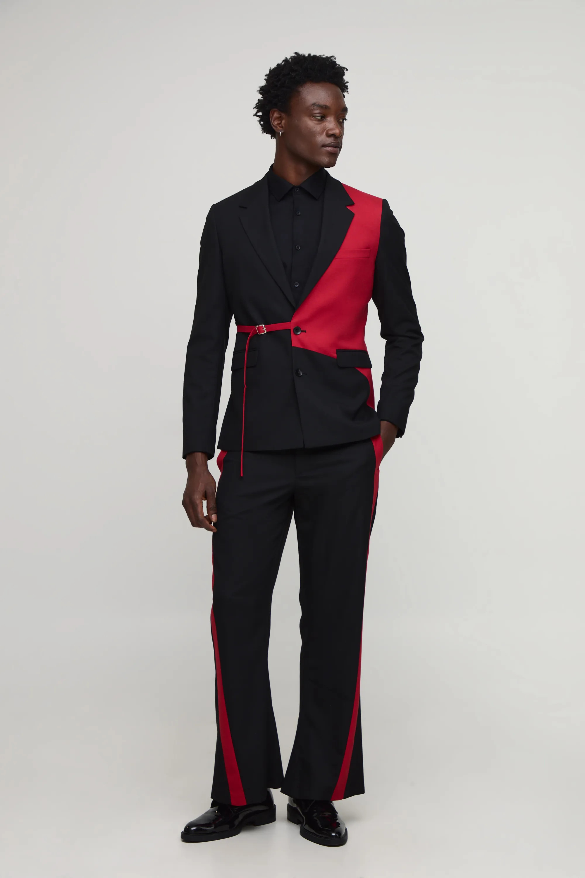 Slim Fit Colour Block Belted Suit Jacket | boohooMAN (US & Canada)