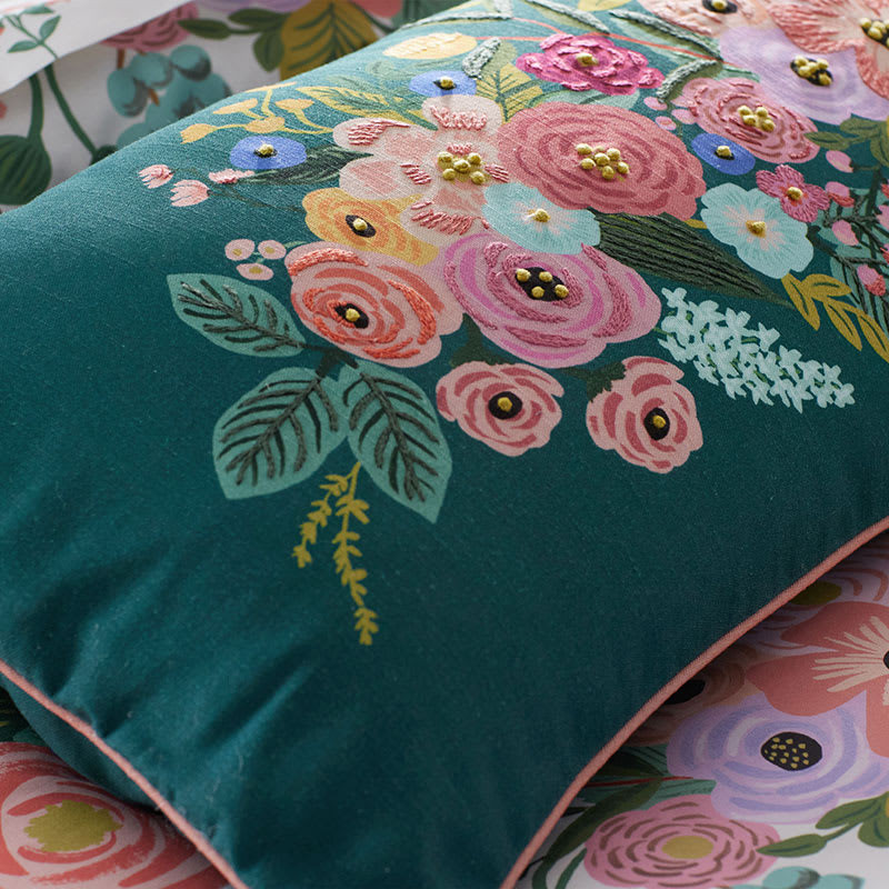 Garden Party Decorative Lumbar Pillow Cover - Green Multi | The Company Store